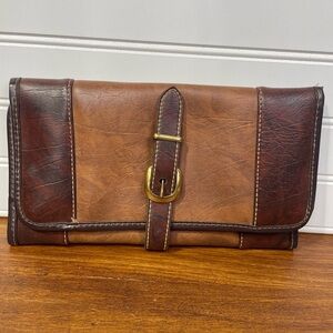 Brown Vintage Swank Vinyl Coin Holder/Multi-Use Buckle Wallet GUC